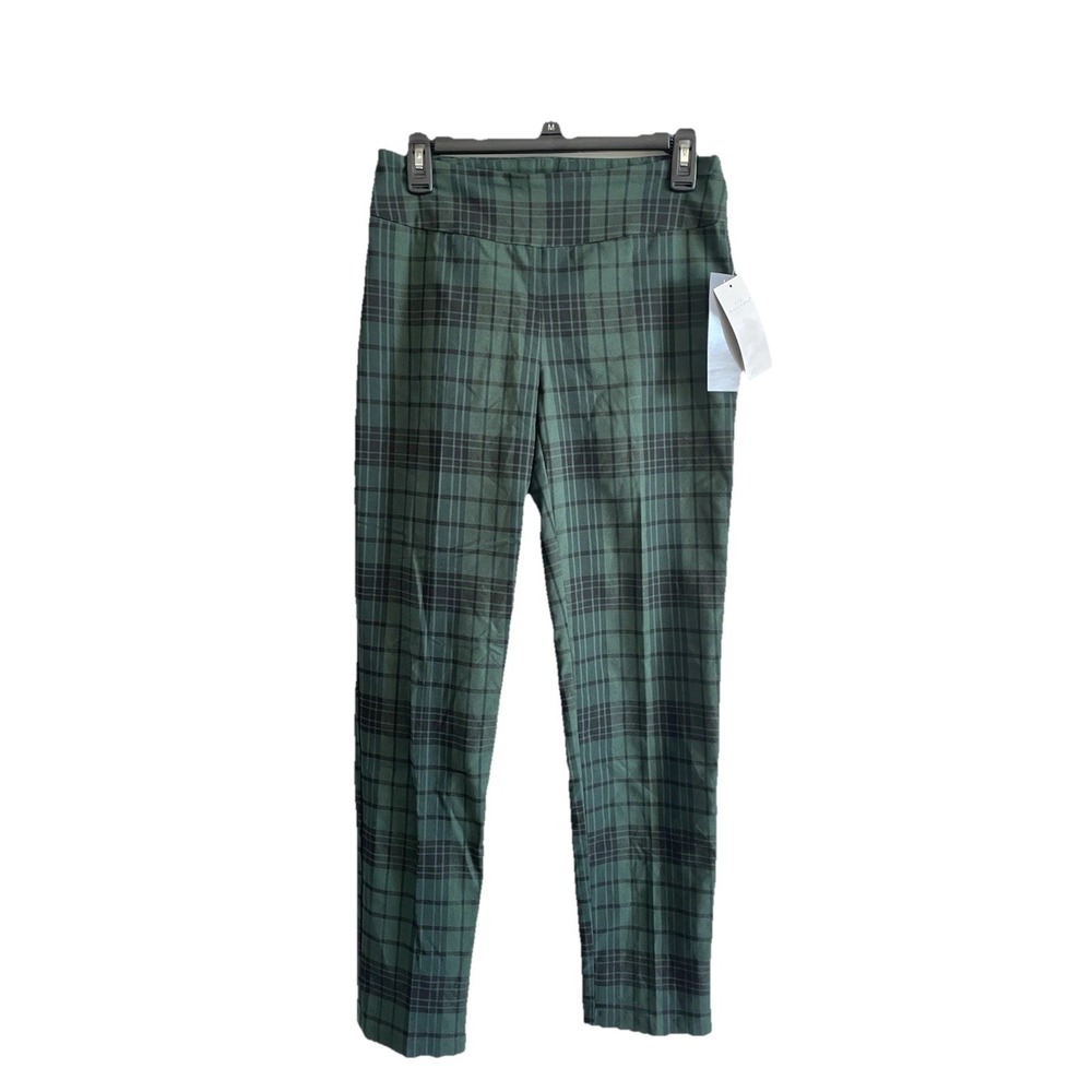 New! Women's New Directions Size 6 Pants Green Navy Work Preppy Flex Stretch